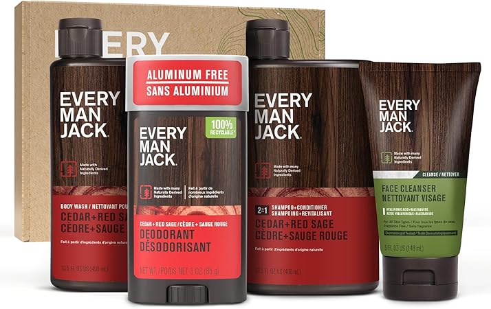 Every Man Jack Menâ€™s Cedar + Red Sage Bath and Body Gift Set - Clean Ingredients & A Cedar, Sage, and Spice scent - Round Out His Routine with Menâ€™s Body Wash, 2-in-1 Shampoo, Deodorant & Face Wash - Image 2